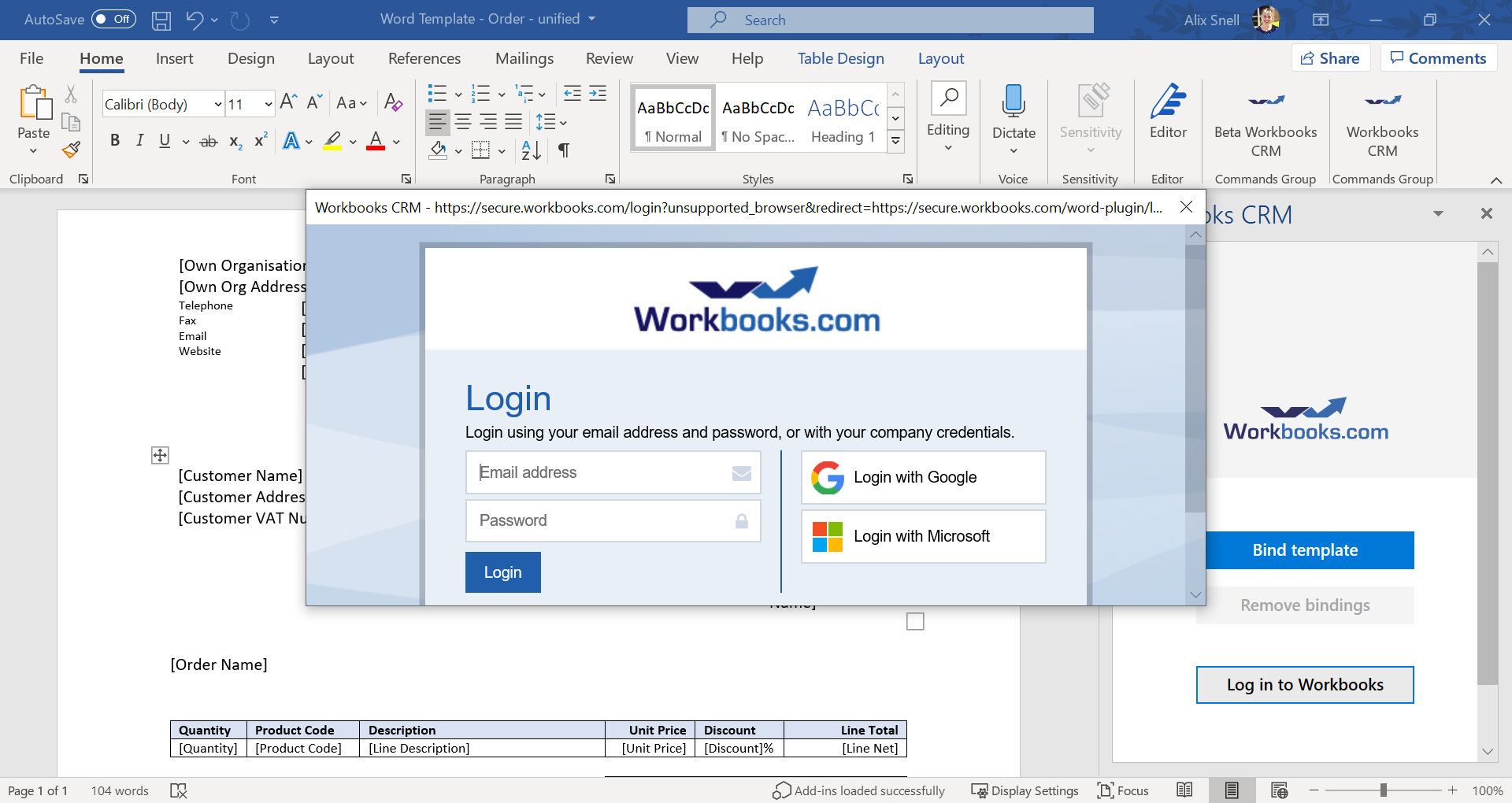 Creating Word Add In Templates Workbooks Crm