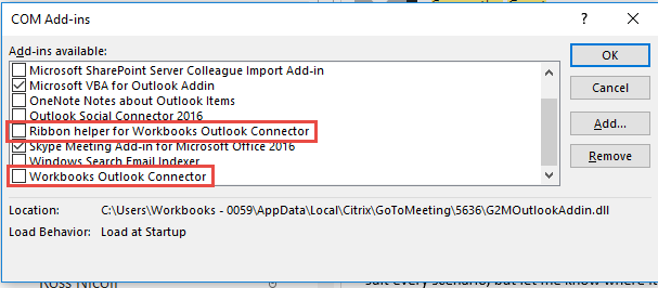 skype for business outlook plugin load at startup